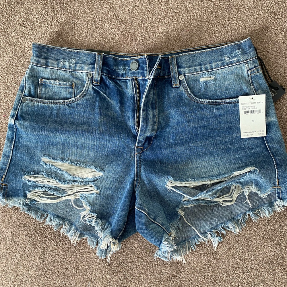 NWT- High Waisted Distressed Denim Shorts